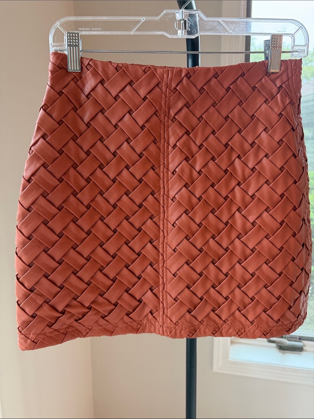 Topshop Burnt Orange Faux Leather Woven Mini Skirt